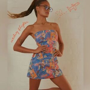 Peppermayo Catching Flights Bustier Dress, Postcard Travels, Size 2
